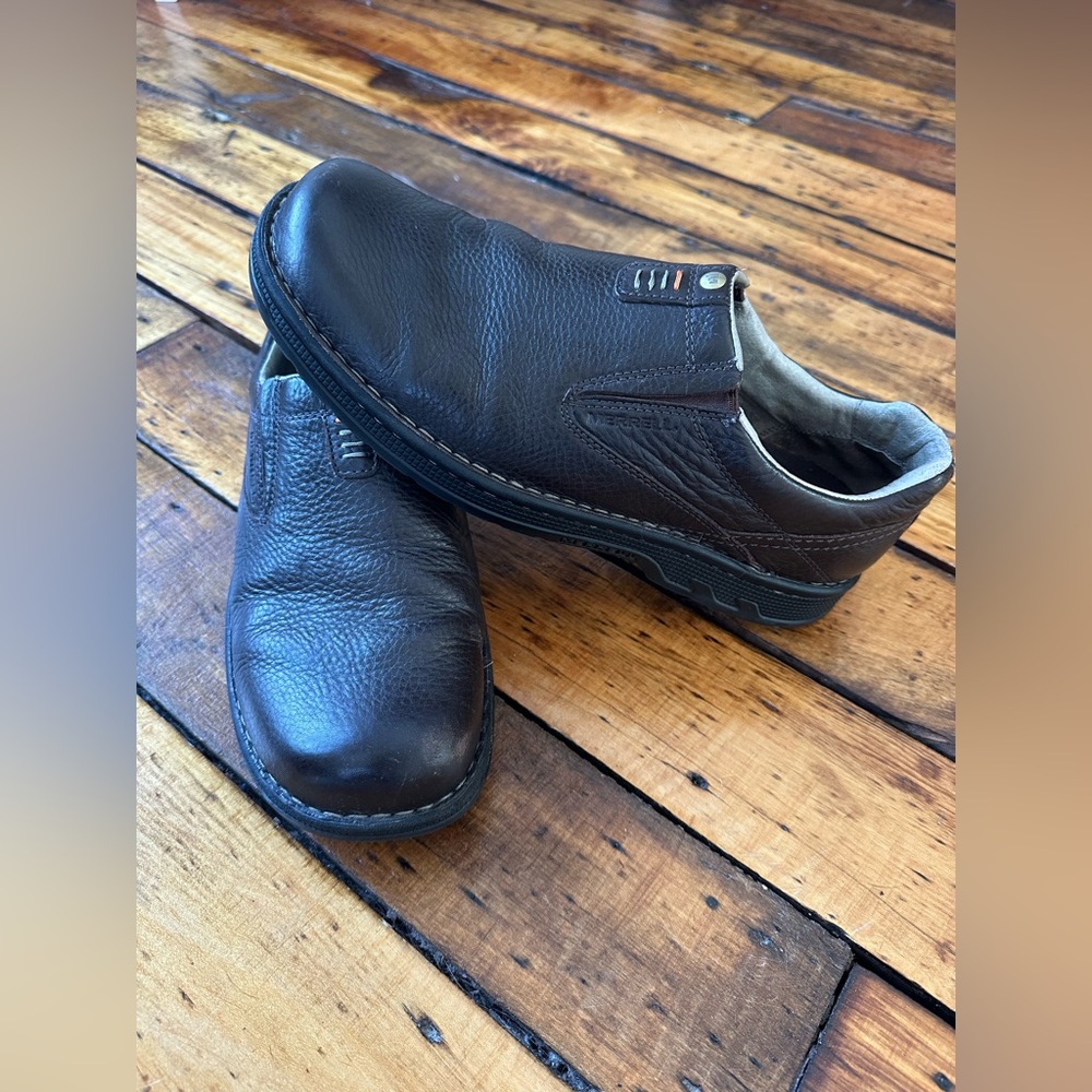 Merrell Dark Brown Leather Slip-On Loafers